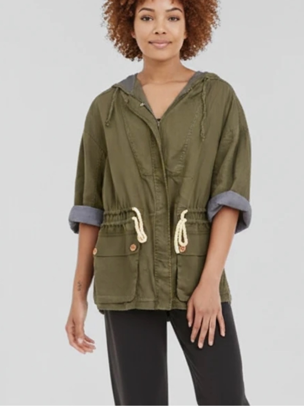 NWOT Willow & Clay Green Utility Lightweight Full Zip Hooded Jacket size M